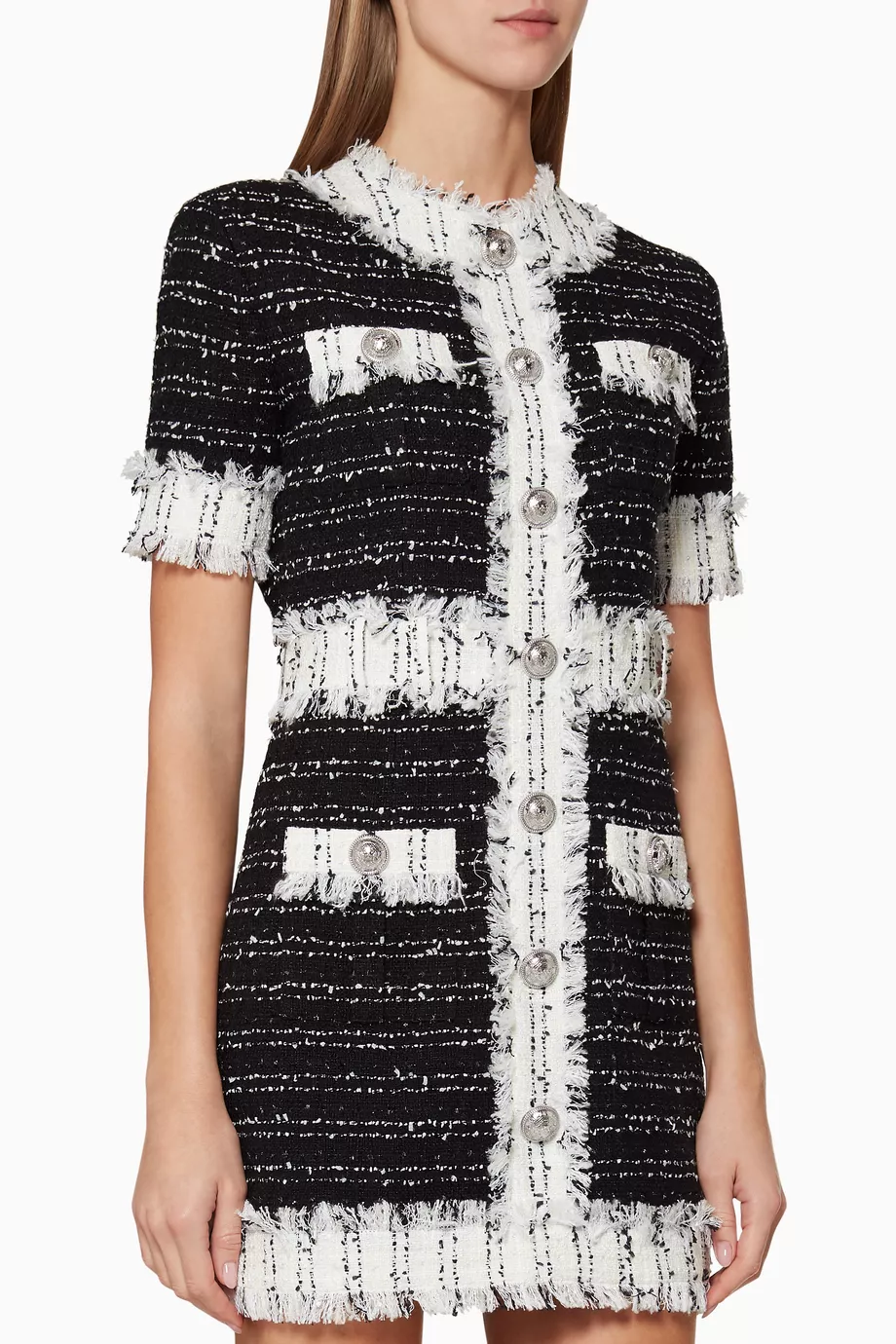 Buy Balmain Black Tweed Buttoned Mini Dress For Women Online