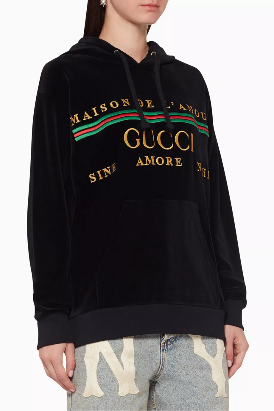 Buy Gucci Black Velvet Chenille Oversized Hooded Sweatshirt For Women Online Ounass UAE