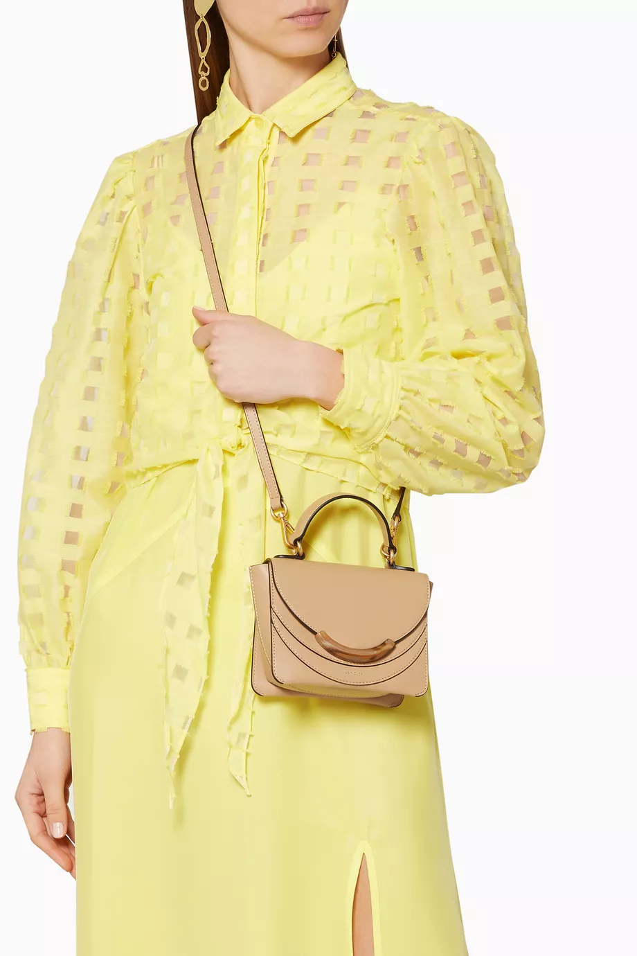 Buy Wandler Neutral Mini Luna Arch Calf Leather Bag For Women Online Ounass UAE