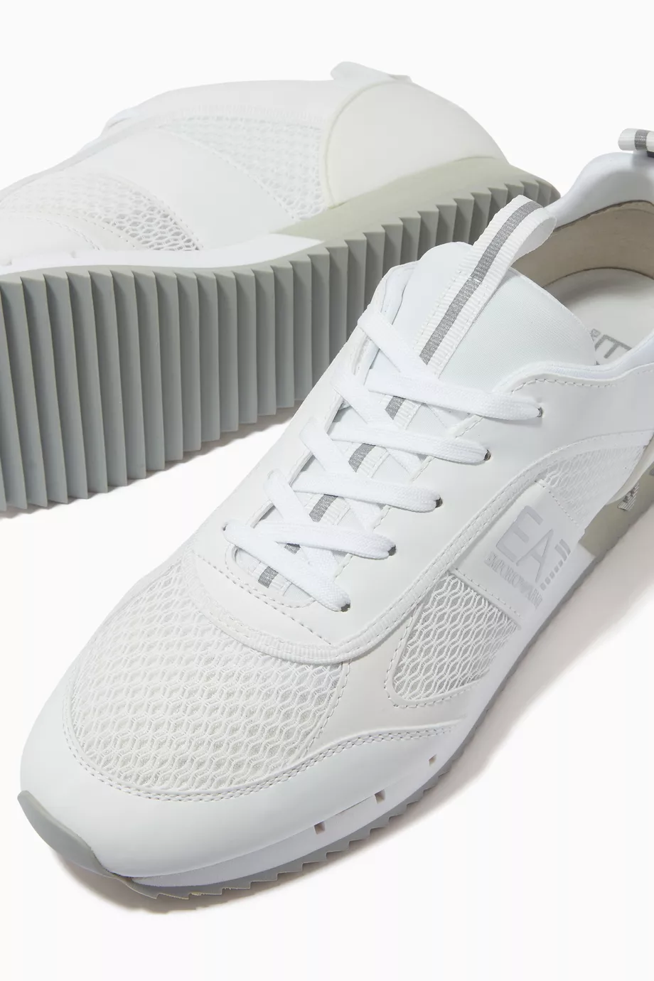 Buy Emporio Armani White EA7 Sneakers in Mesh Faux Leather For Men Online Ounass UAE