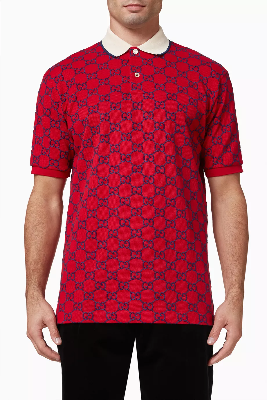 Buy Gucci Red Polo T Shirt in GG Stretch Cotton For Men Online Ounass UAE