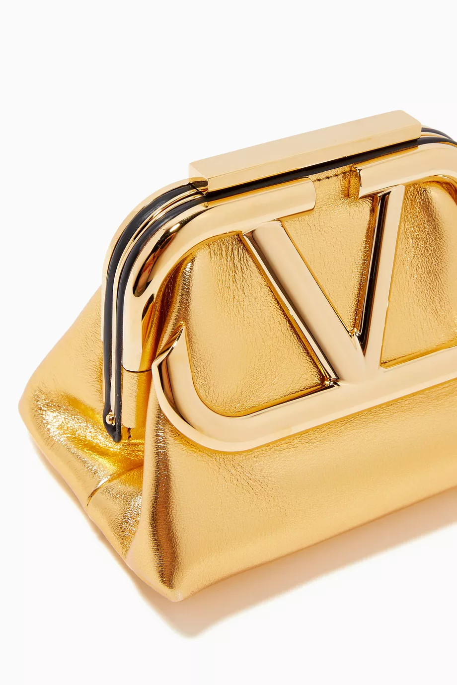 Buy Valentino Garavani Gold Valentino Garavani Supervee Clutch Bag in Metallic Nappa For Women Online Ounass UAE