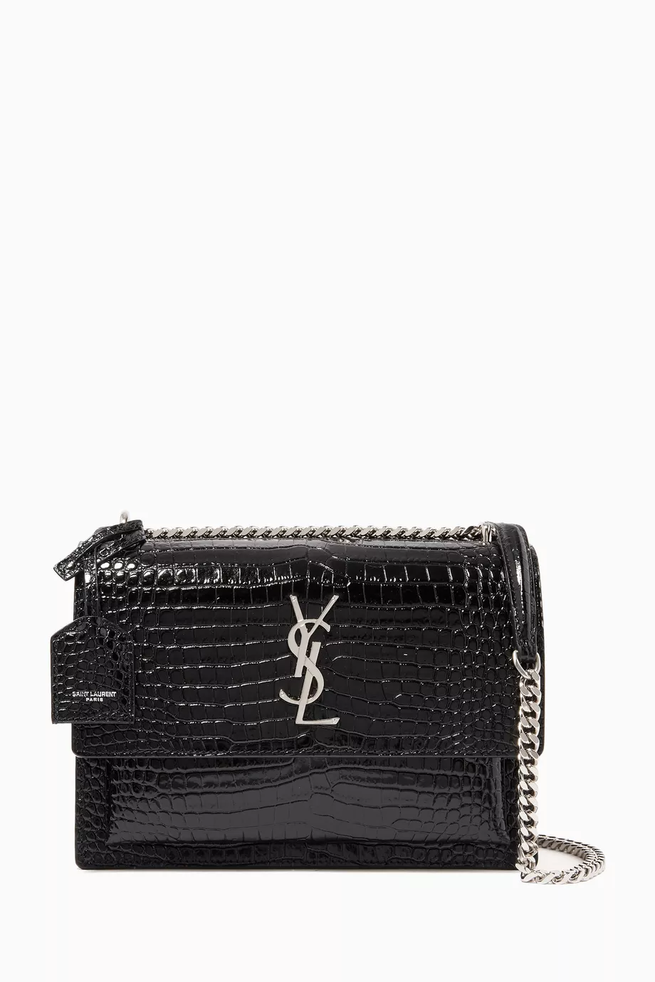 Buy SAINT LAURENT Black Medium Sunset Bag in Crocodile Embossed Shiny Leather For Women Online Ounass UAE