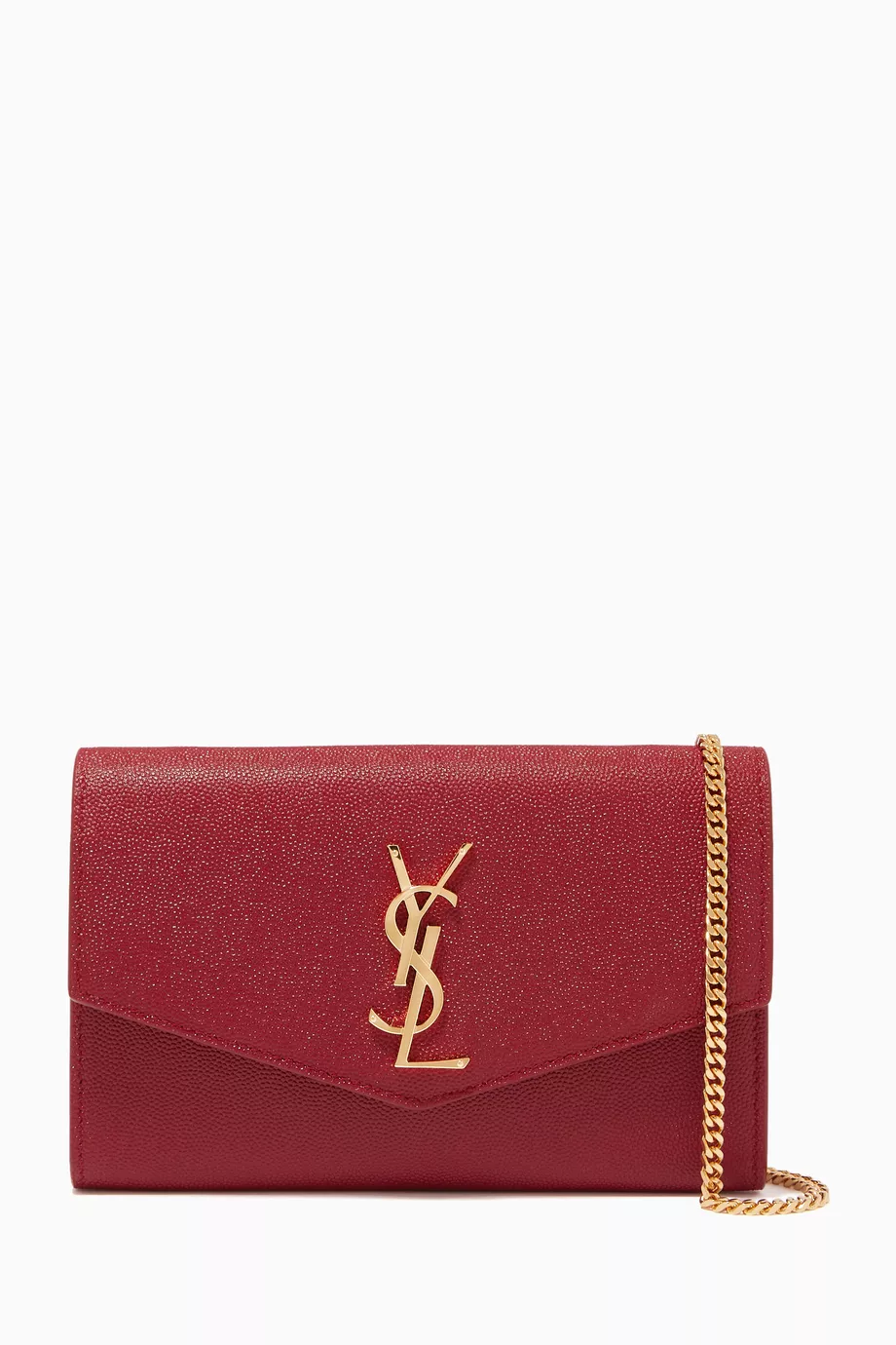 Buy SAINT LAURENT Red Uptown Chain Wallet in Grainy Embossed Leather For Women Online Ounass UAE
