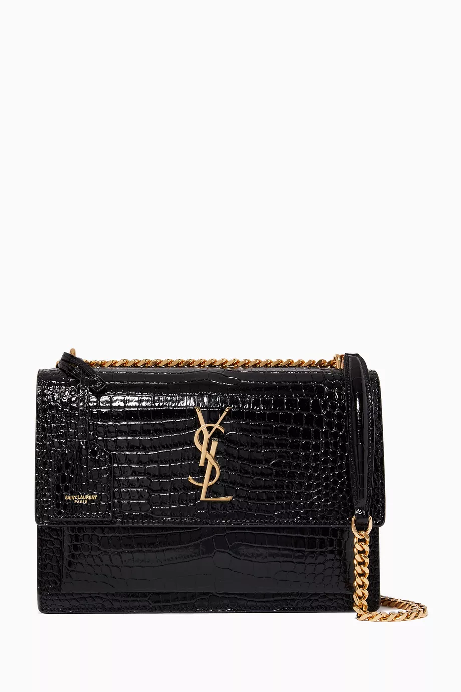 Buy SAINT LAURENT Black Medium Sunset Bag in Crocodile Embossed Shiny Leather For Women Online Ounass UAE