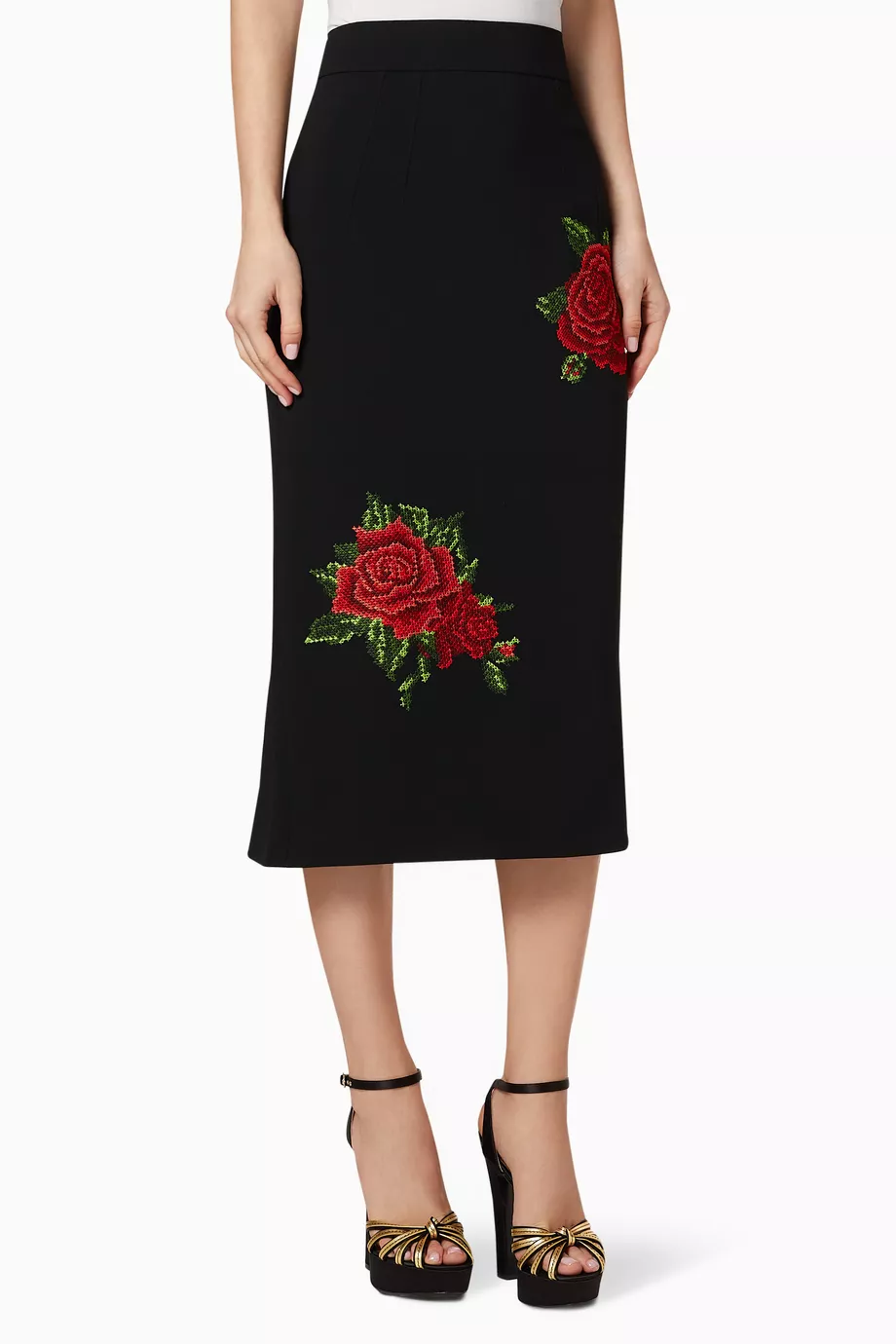Buy Dolce Gabbana Black Rose Embroidered Pencil Skirt For Women Online Ounass UAE
