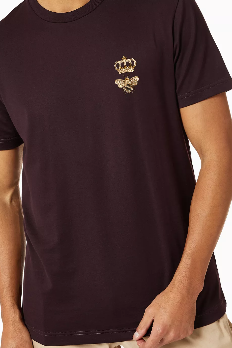 Buy Dolce & Gabbana Red Crown Bee Embroidered Jersey T-Shirt