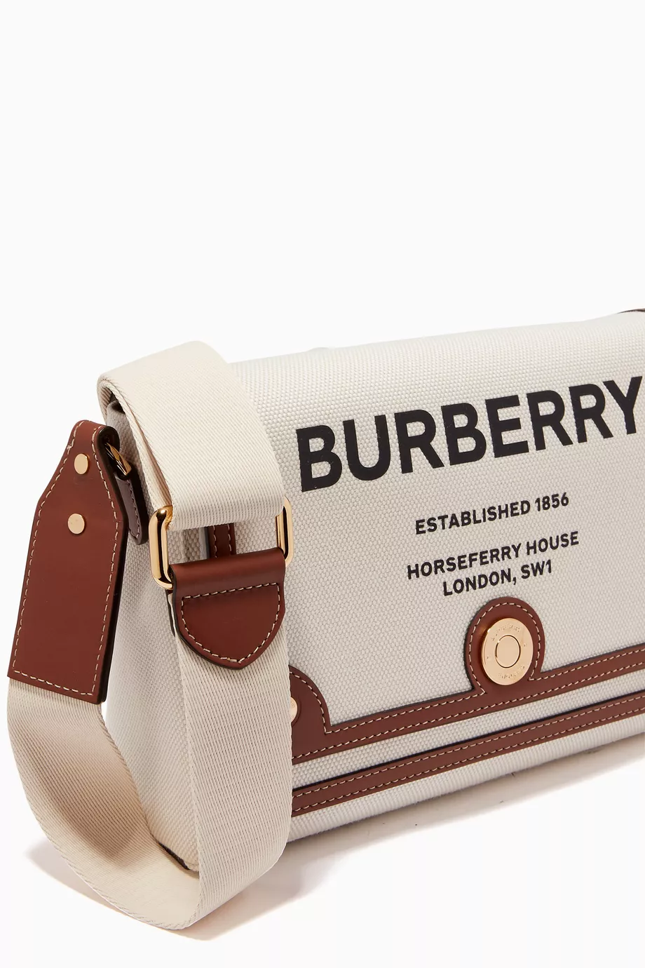 Buy Burberry Neutral Horseferry Note Crossbody Bag in Cotton