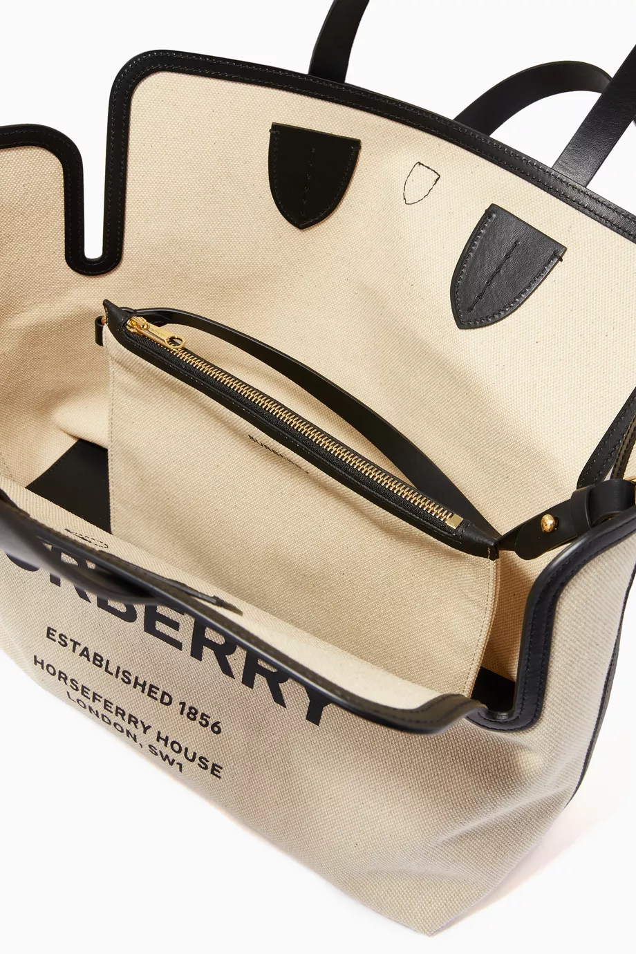 Buy Burberry Black Horseferry Tote Bag in Cotton Canvas and Leather For Women Online Ounass UAE