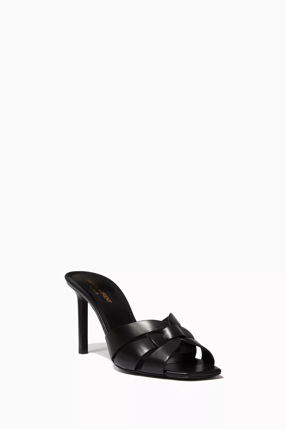 Buy SAINT LAURENT Black Tribute 85 Mules in Smooth Leather