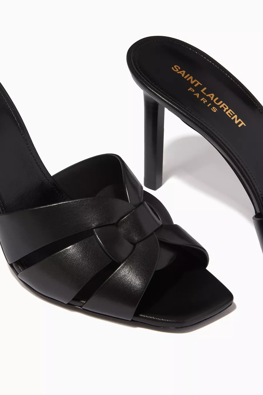 Buy SAINT LAURENT Black Tribute 85 Mules in Smooth Leather