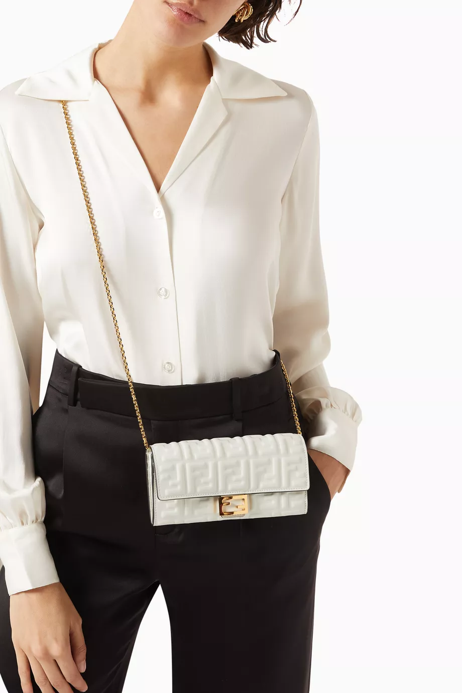 Buy Fendi White Baguette Continental Wallet on Chain in FF embossed Nappa Leather For Women Online Ounass UAE