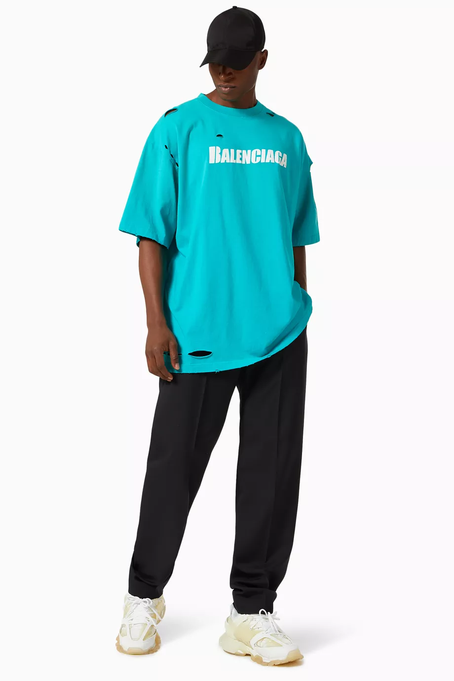 Buy Balenciaga Blue Caps Destroyed Flatground Large Fit T-shirt in