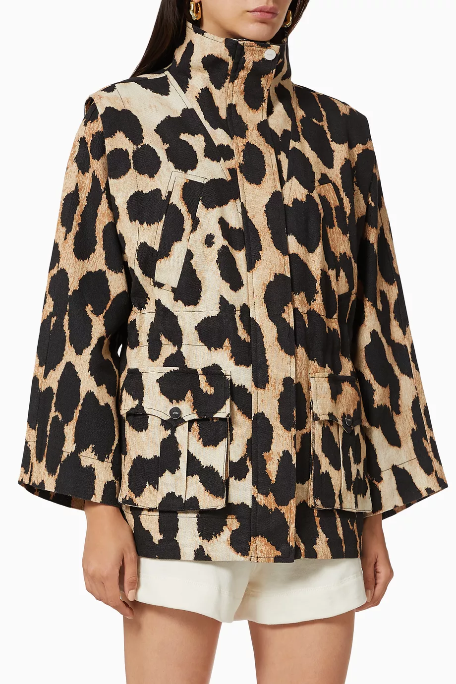 Buy Ganni Brown Leopard Print Linen Canvas Jacket For Women Online Ounass UAE