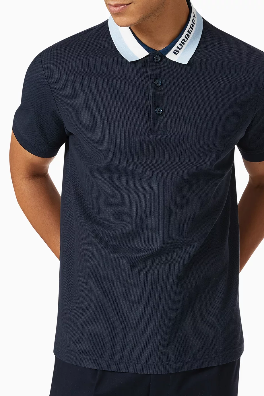 Buy Burberry Blue Logo Detail Polo Shirt in Cotton Pique For Men Online Ounass UAE