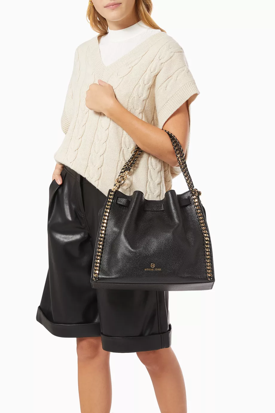 Buy Michael Kors Black Large Mina Shoulder Bag in Pebbled Leather For Women Online Ounass UAE