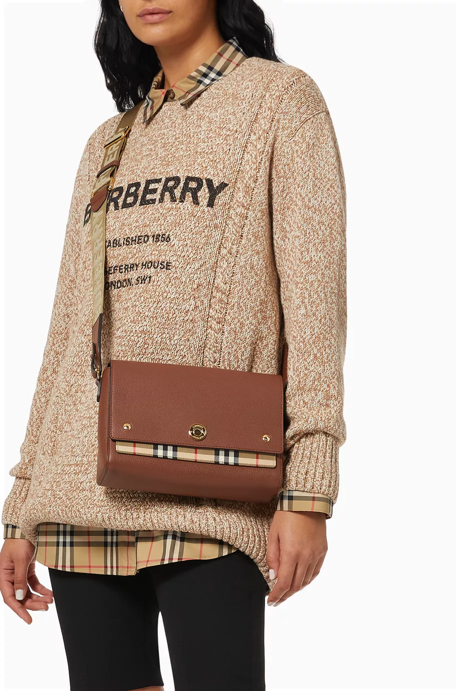 Leather and vintage check note crossbody bag sales