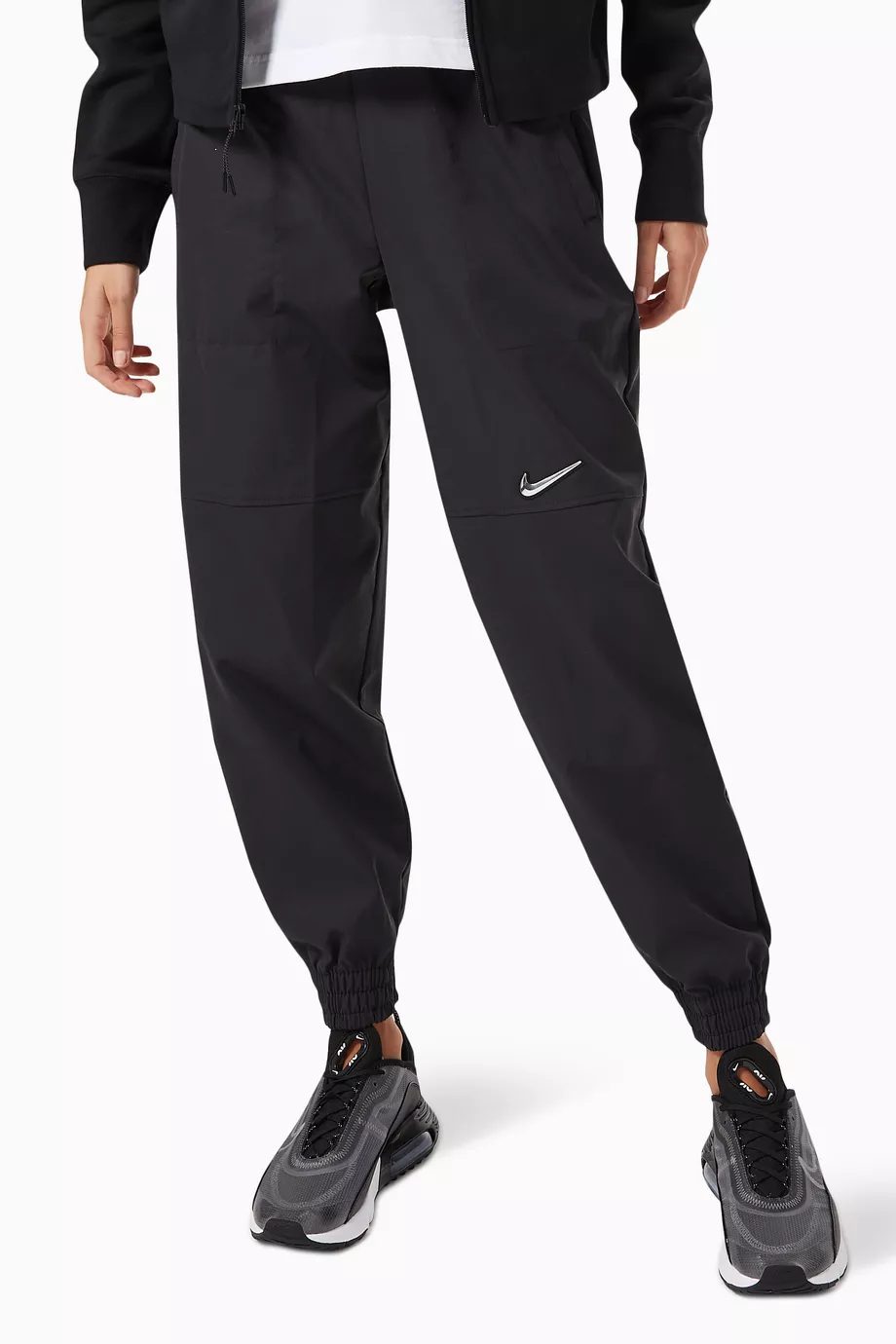 Nike black swoosh woven joggers new arrivals