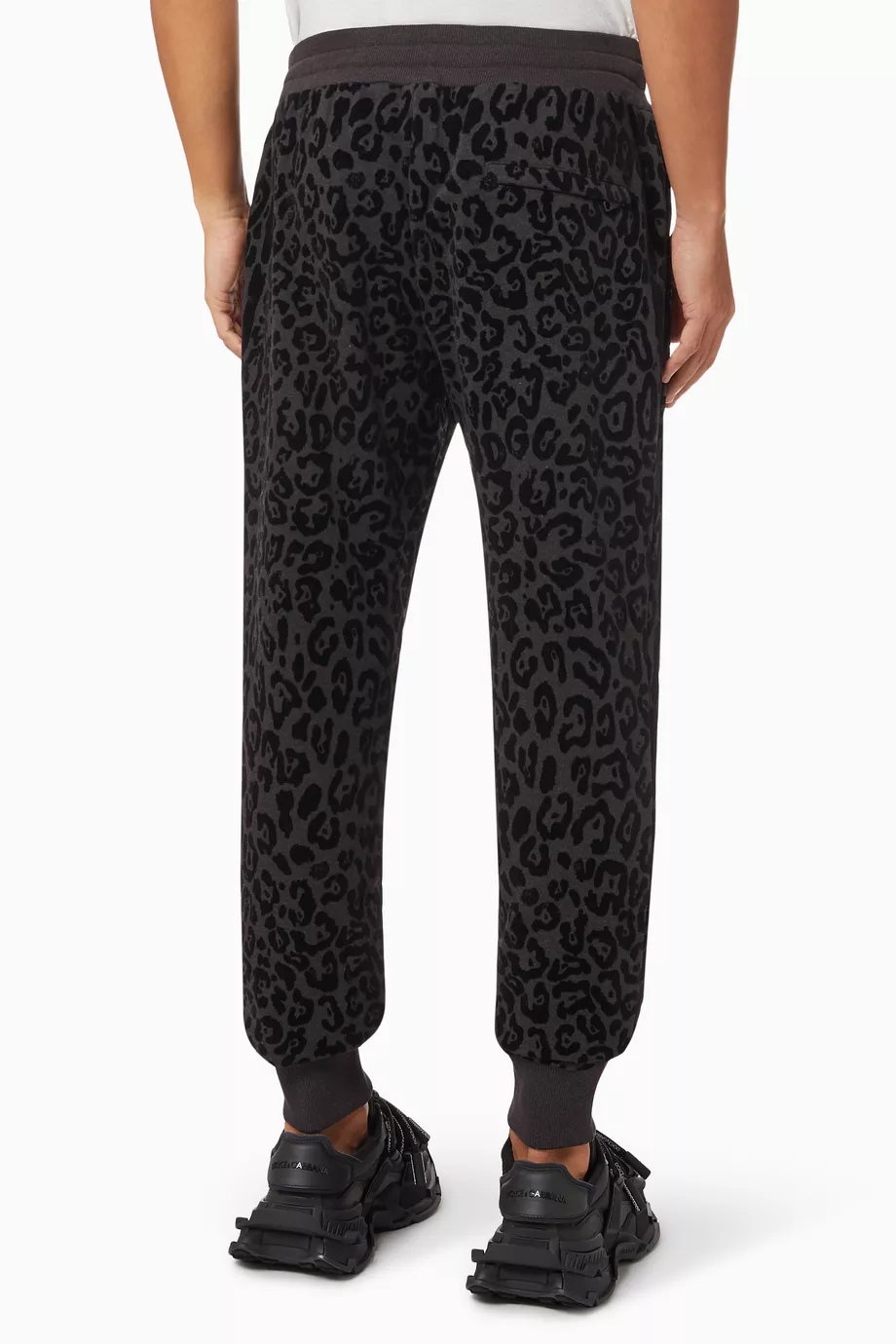 Buy Dolce Gabbana Grey Flocked Leopard Print Jogger Pants in Jersey For Men Online Ounass UAE