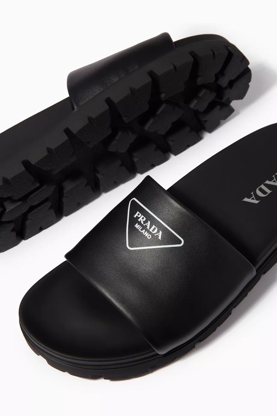 Buy Prada Black Logo Slides in Leather For Men Online Ounass UAE