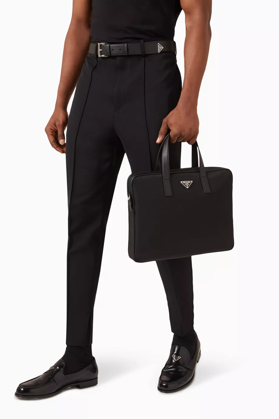Buy Prada Black Signature Logo Work Bag in Re Nylon For Men Online Ounass UAE