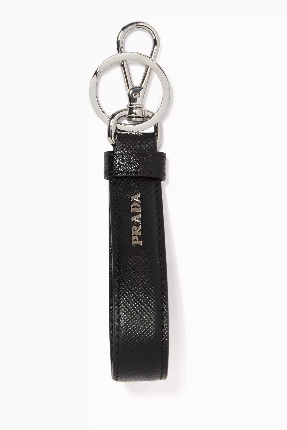 ★Prada Saffiano Leather Triangle Logo Keychain Black★ Buy Prada Black Triangle Logo Keychain in Saffiano Leather