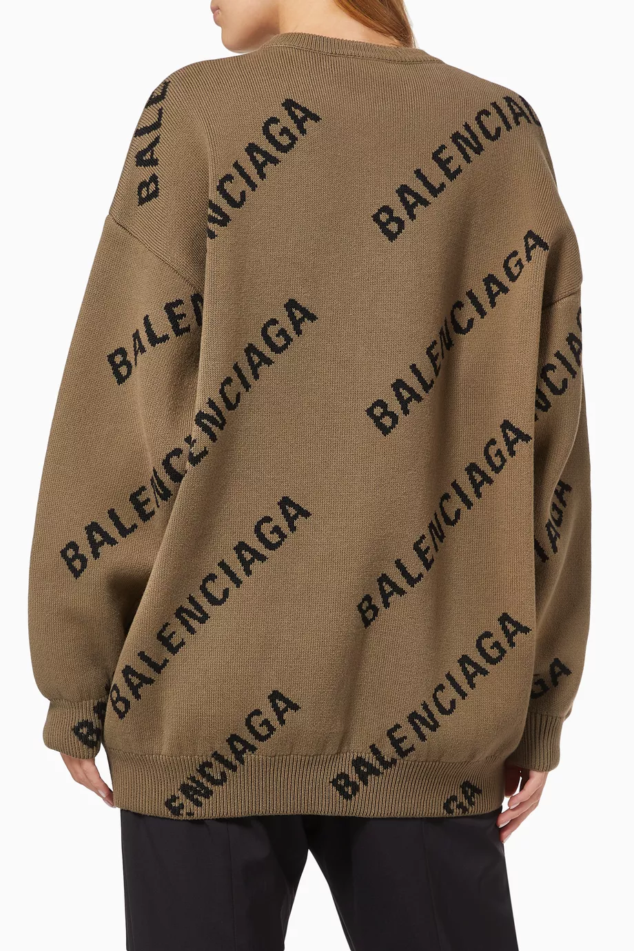 Buy Balenciaga Brown Allover Logo Crewneck in Jacquard Cotton Wool Blend Knit For Women Online Ounass UAE