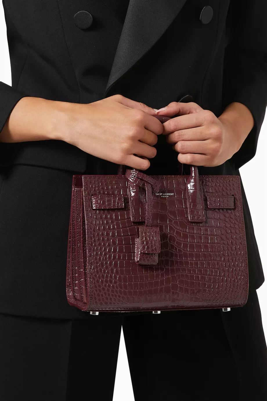 Buy SAINT LAURENT Burgundy Nano Classic Sac de Jour in Croc embossed Shiny Leather For Women Online Ounass UAE