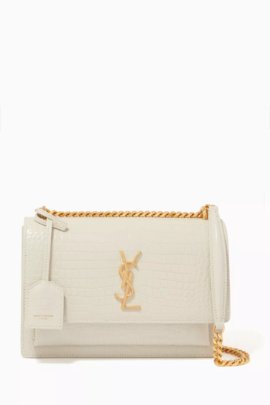 Buy SAINT LAURENT White Medium Sunset Bag in Croc embossed Shiny Leather For Women Online Ounass UAE