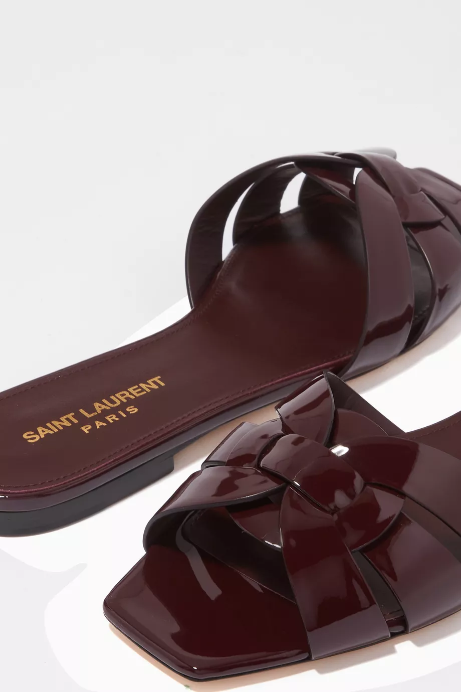 Buy SAINT LAURENT Burgundy Tribute Flat Sandals in Patent Leather For Women Online Ounass UAE