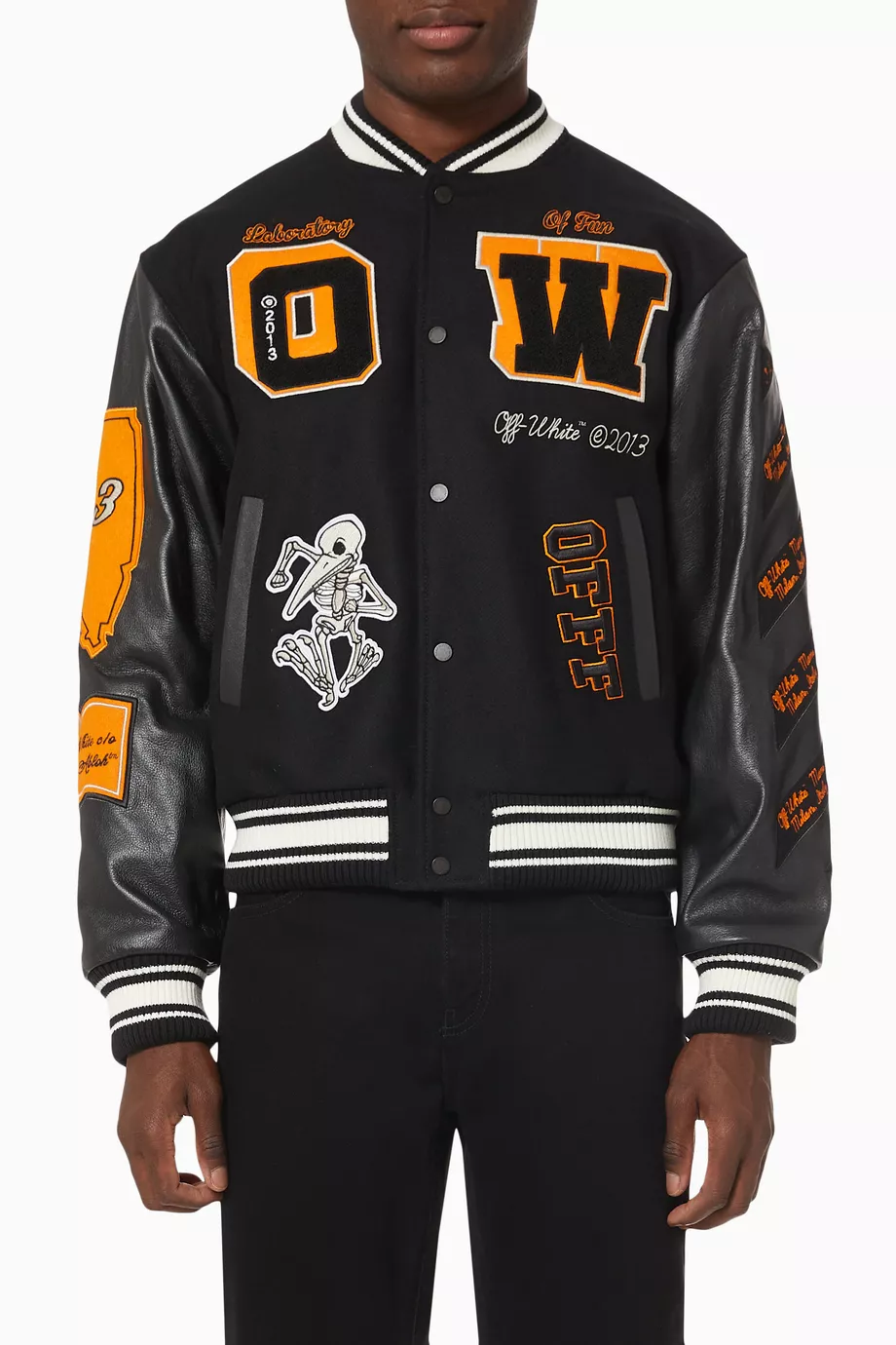 Buy Off-White Black Varsity Jacket in Wool & Leather For Men