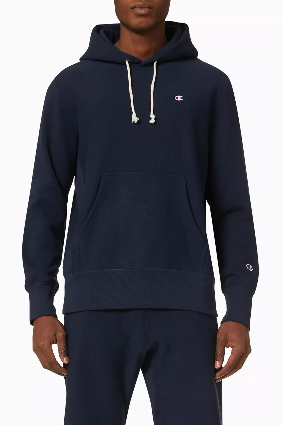 Buy Champion Blue Small Logo Hooded Sweatshirt in Reverse Weave For Men Online Ounass UAE