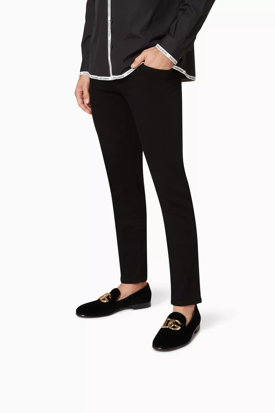 Buy Dolce Gabbana Black DG Logo Loafers in Velvet For Men Online Ounass UAE