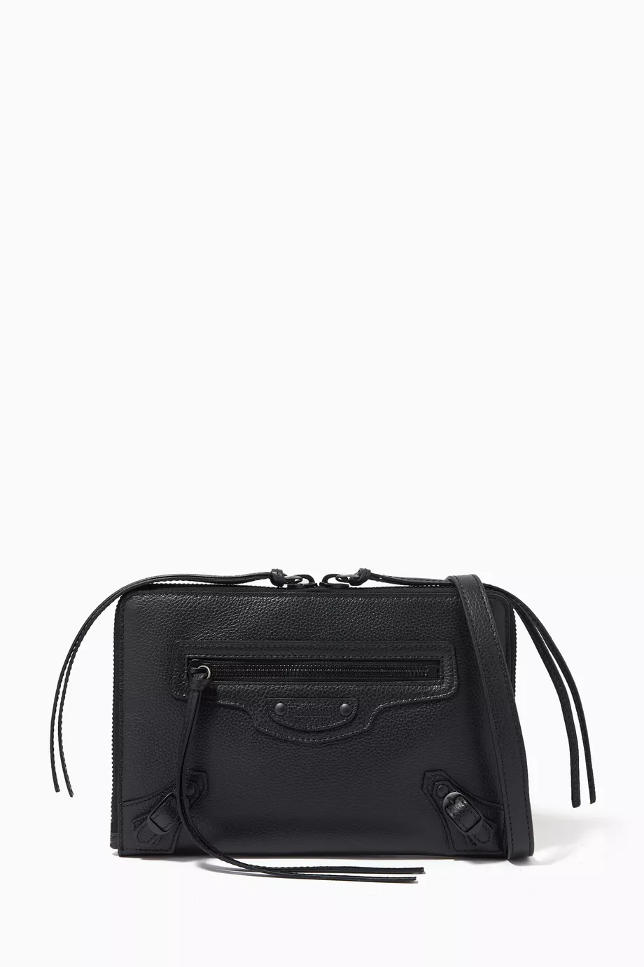 Buy Balenciaga Black Neo Classic Small Pouch with Strap in Grained