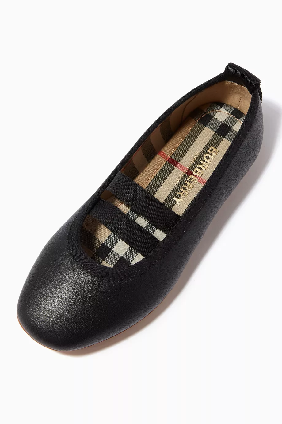 Buy Burberry Black Mini Grace Ballerinas in Leather For Girls