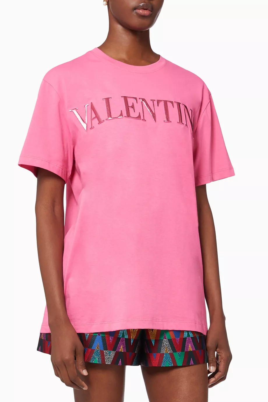 【本日特価】 Buy Valentino Garavani Pink Embossed Logo T-shirt in Cotton トップス