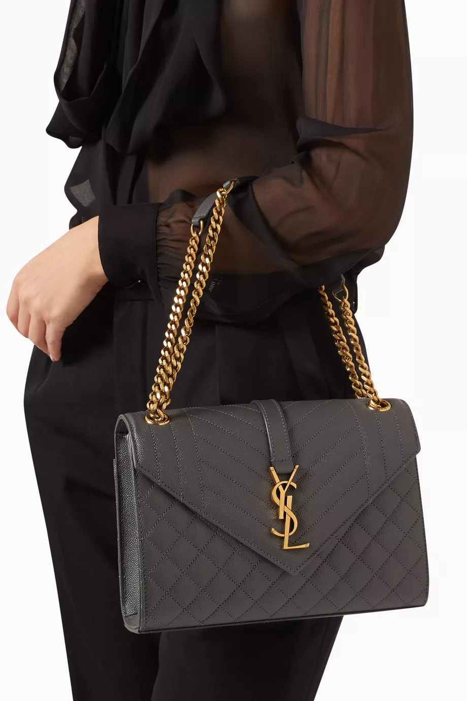 Buy SAINT LAURENT Silver Medium Envelope Bag in Mix Matelasse Grain de Poudre Embossed Leather For Women Online Ounass UAE
