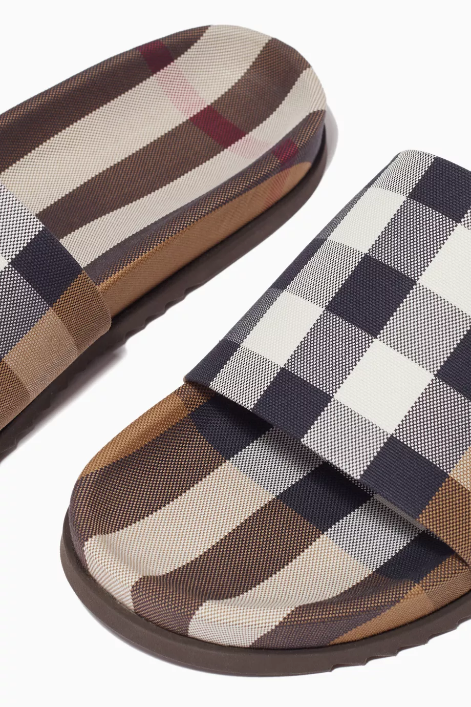 Buy Burberry Brown Check Slide Sandals in Cotton Leather For Men Online Ounass UAE