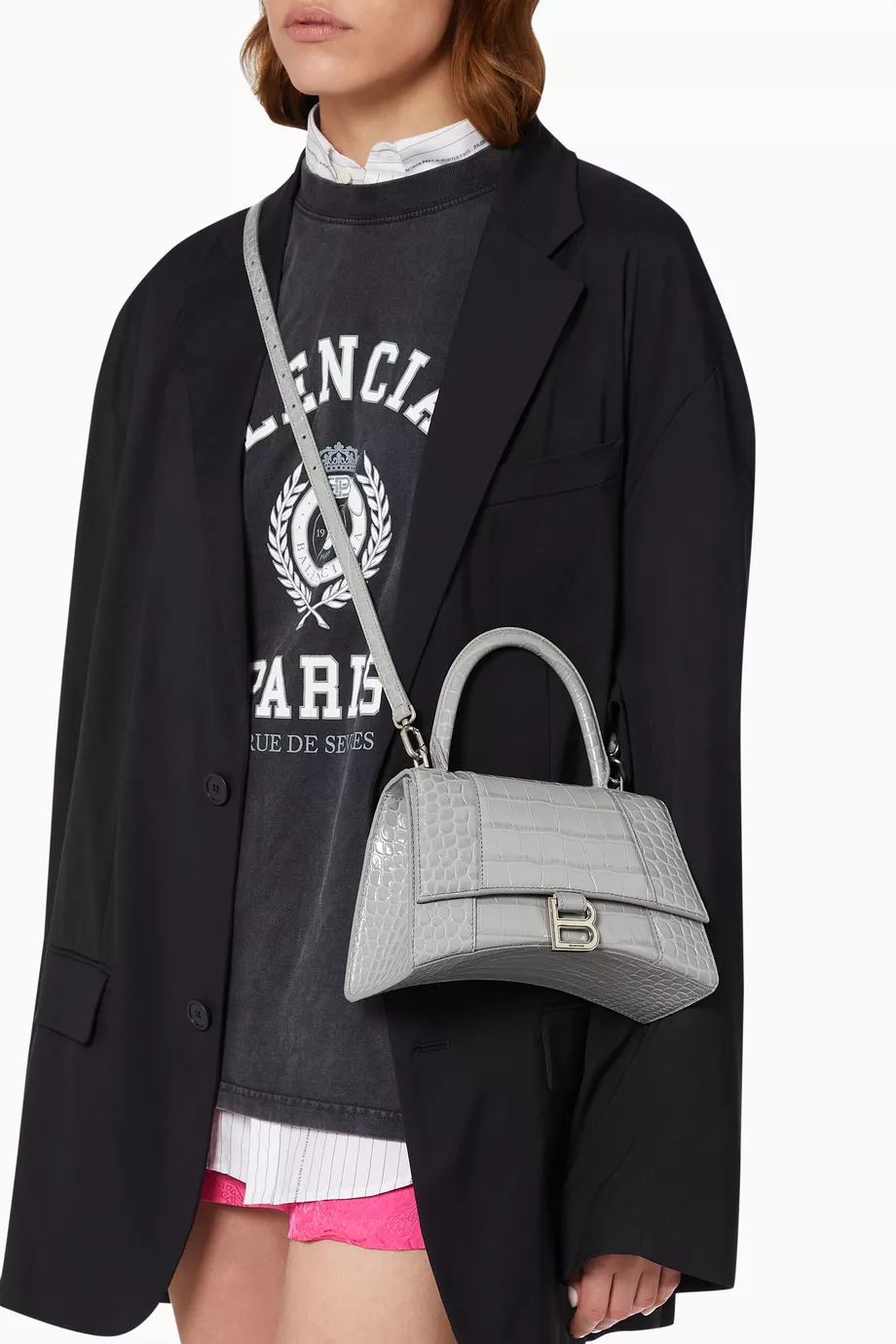 Buy Balenciaga Grey Hourglass Small Top Handle Bag in Shiny Croc embossed Calfskin For Women Online Ounass UAE