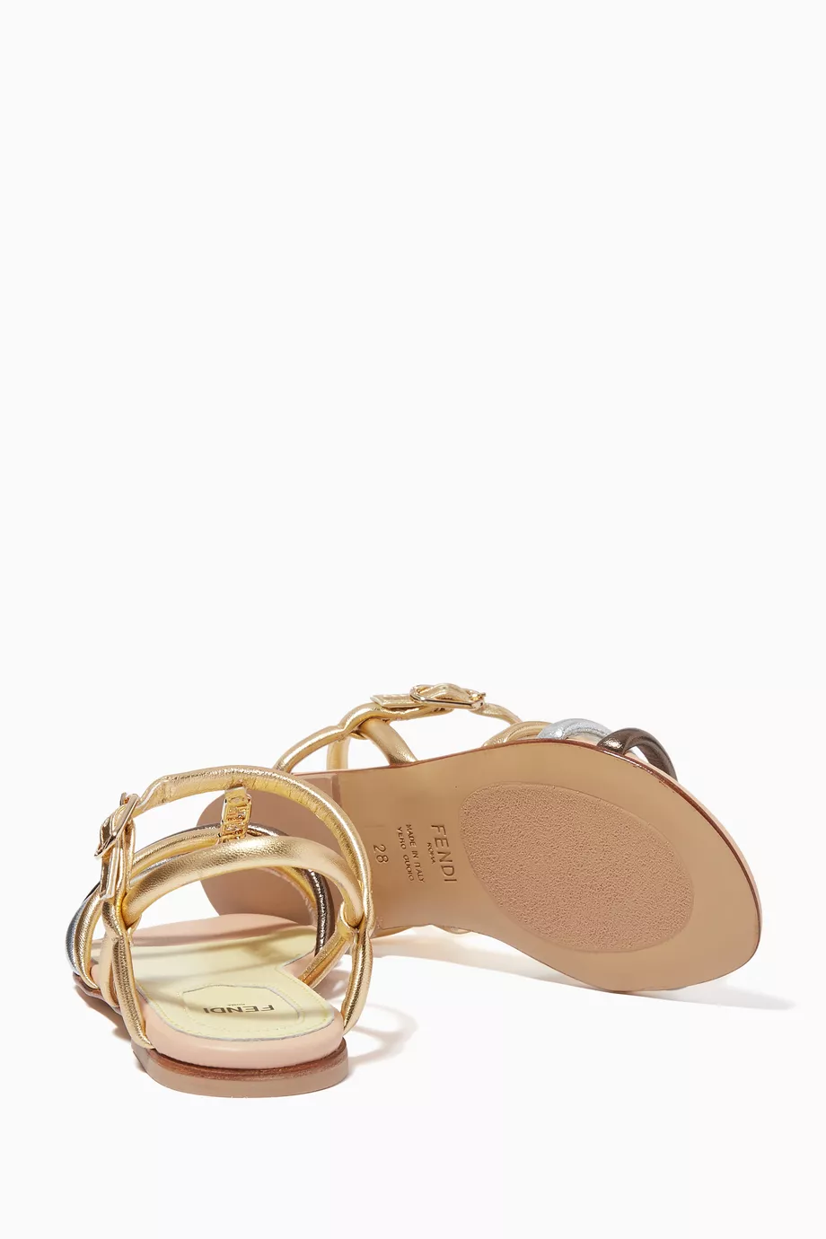 Buy Fendi Gold Gold Logo Mix Sandals in Nappa Leather For Girls Online Ounass UAE