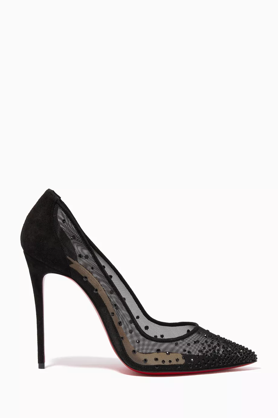 Buy Christian Louboutin Black Follies Strass 100 Pumps in Mesh Suede For Women Online Ounass UAE