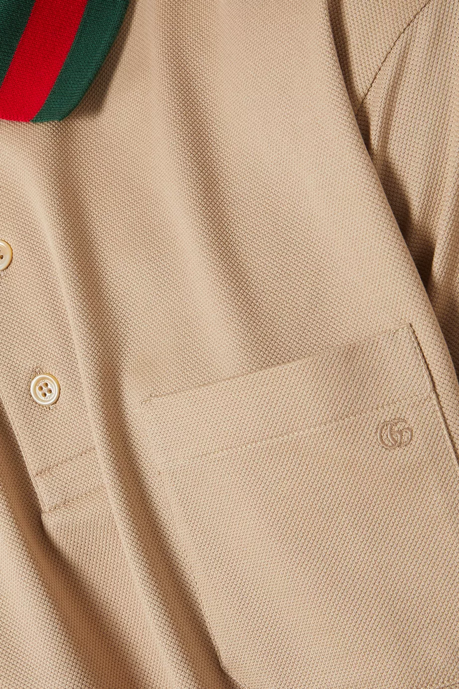 Buy Gucci Neutral Web Collar Polo Shirt in Stretch Cotton Piquet For Men Online Ounass UAE
