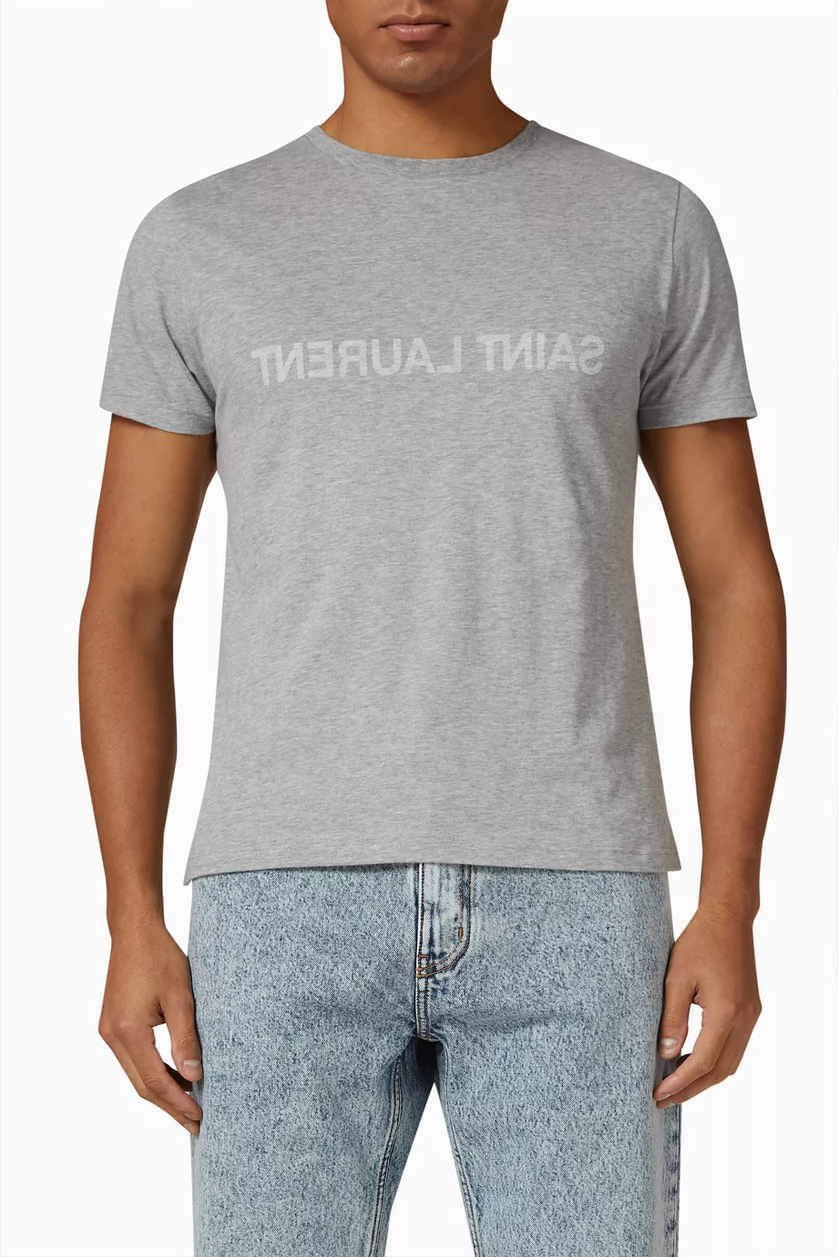 Buy SAINT LAURENT Grey Reverse T shirt in Cotton Jersey For Men Online Ounass UAE
