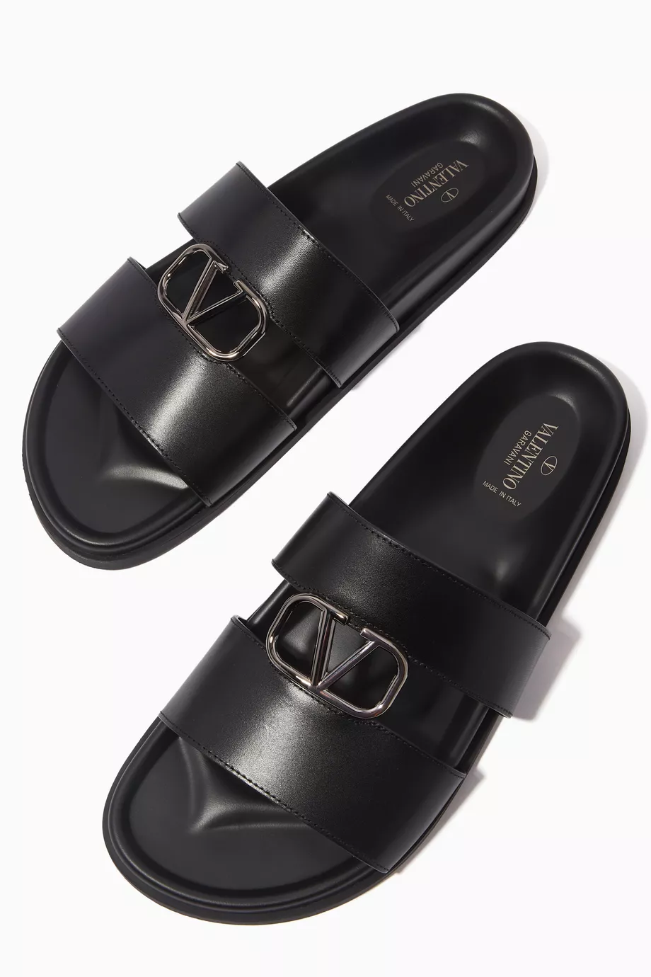 Buy Valentino Garavani Black VLogo Signature Sandals in Leather For Men Online Ounass UAE