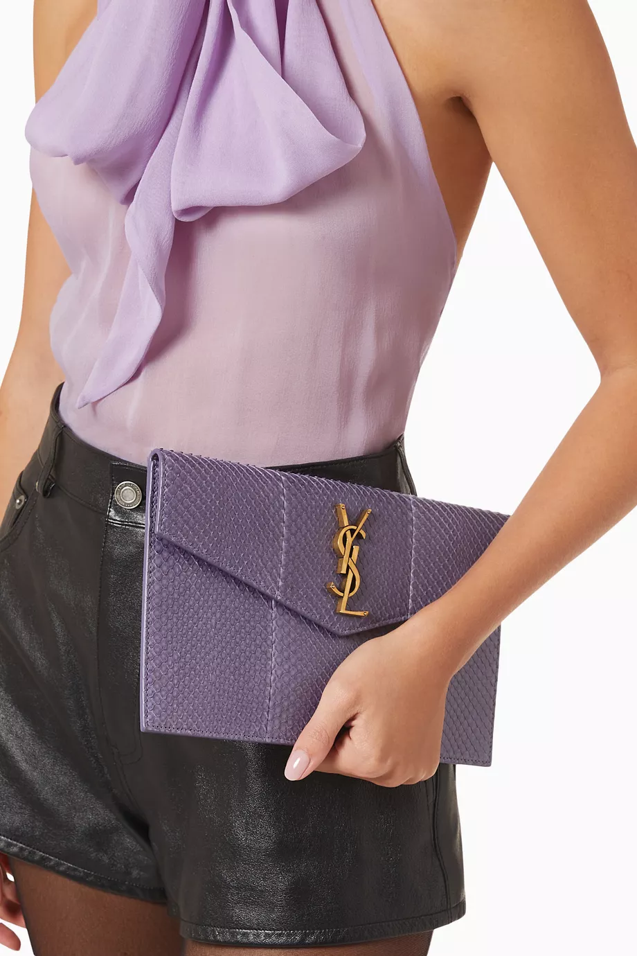 Buy SAINT LAURENT Purple Uptown Envelope Pouch in Python For Women Online Ounass UAE