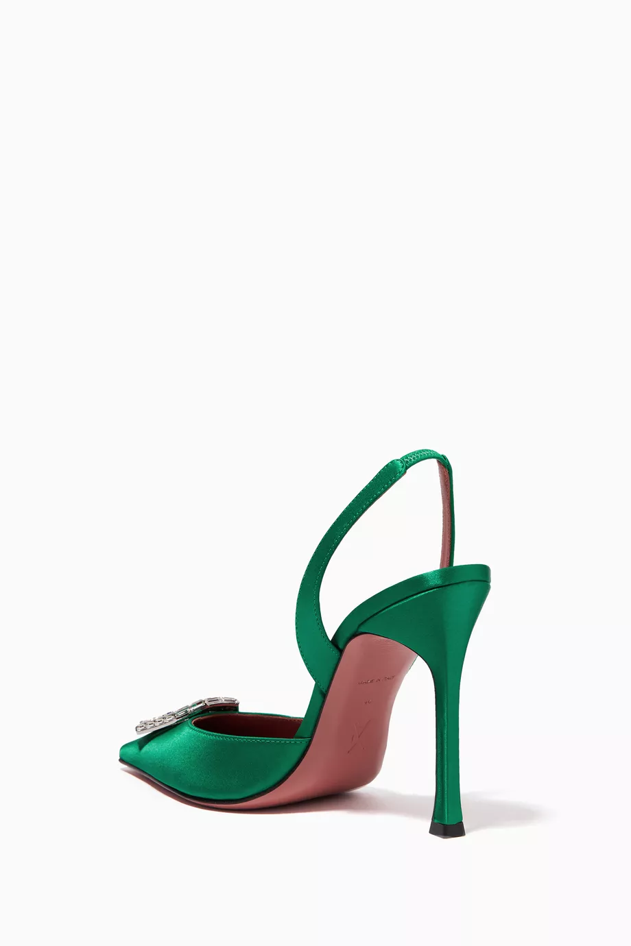 Buy Amina Muaddi Green Camelia 105 Slingback Pumps in Satin For Women Online Ounass UAE