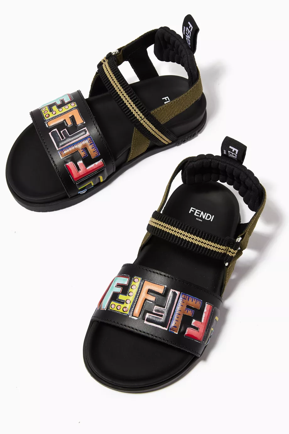 Buy Fendi Black FF Logo Sandals in Leather Canvas For UNISEX Online Ounass UAE