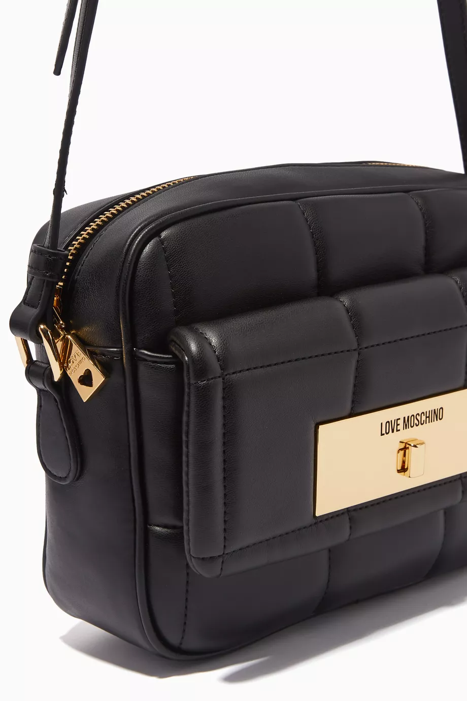 Buy Love Moschino Black Quilted Crossbody Bag in Faux Leather For