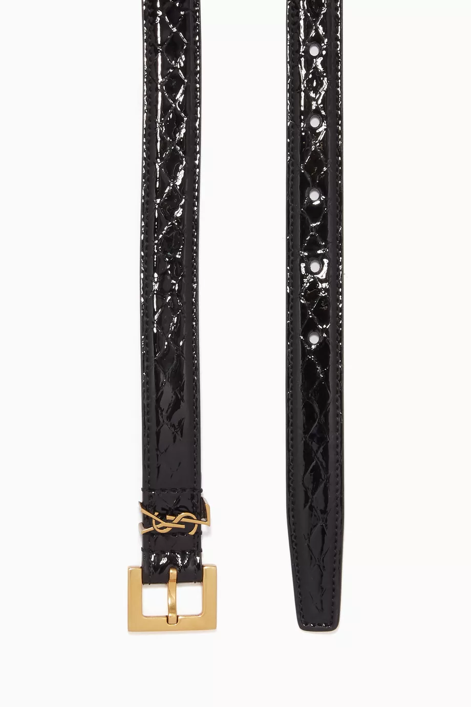 Buy SAINT LAURENT Black Cassandre Square Buckle Thin Belt in