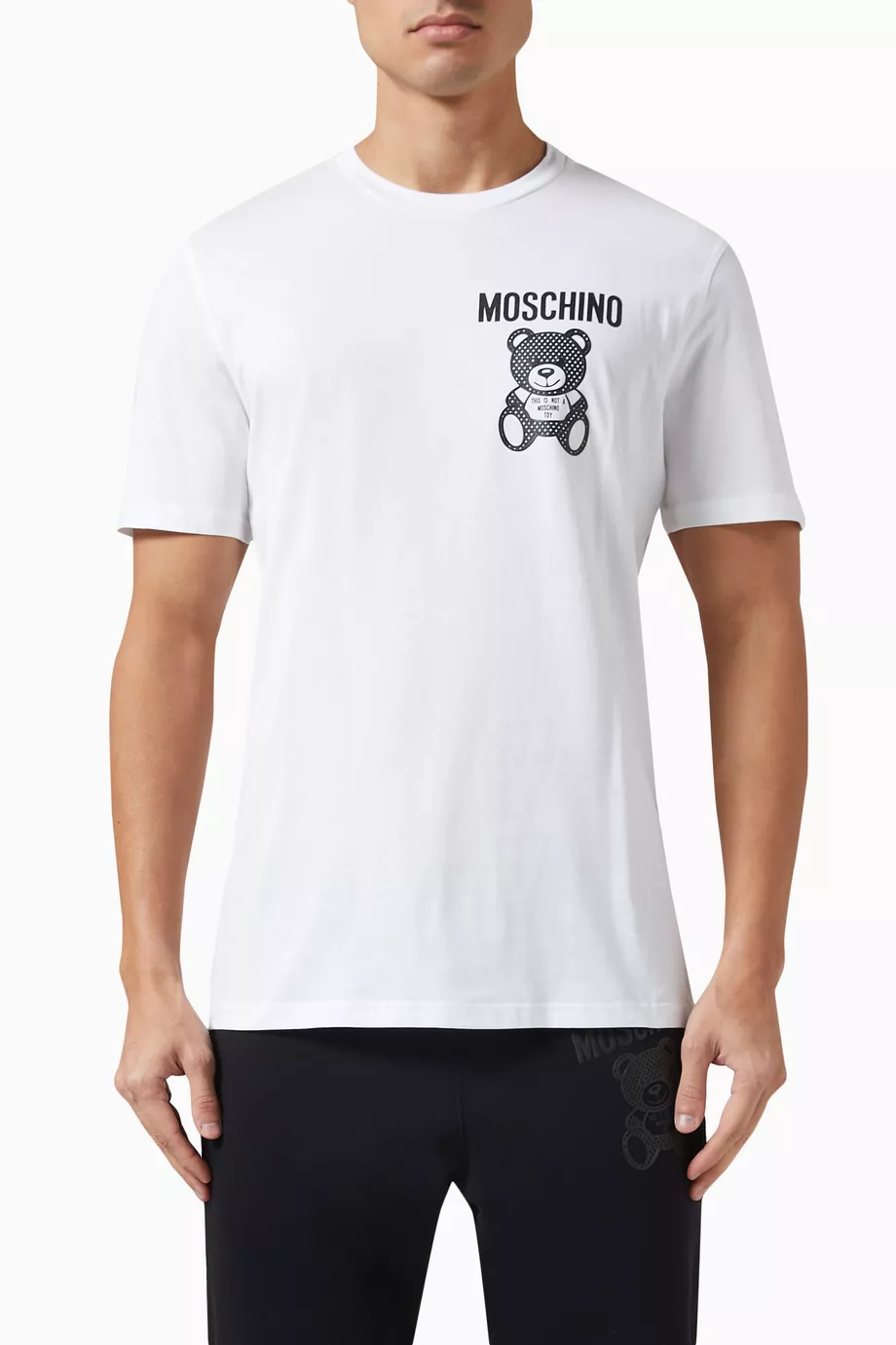 Buy Moschino White Logo T shirt in Organic Cotton Jersey For Men Online Ounass UAE